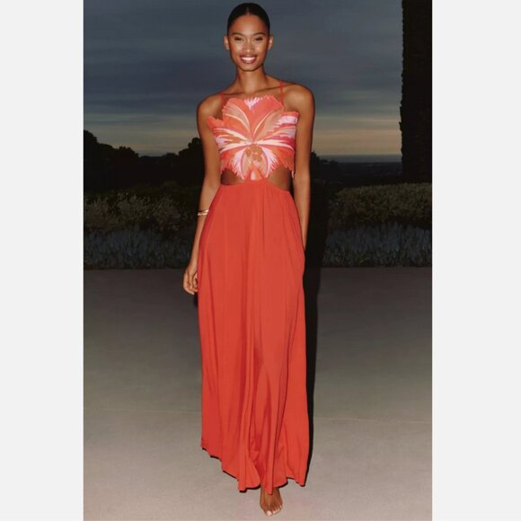 Anthropologie Maaji Boho Sunrise Owen Midi Dress Coral 2X NWT Plus Size 242$ - Picture 1 of 6